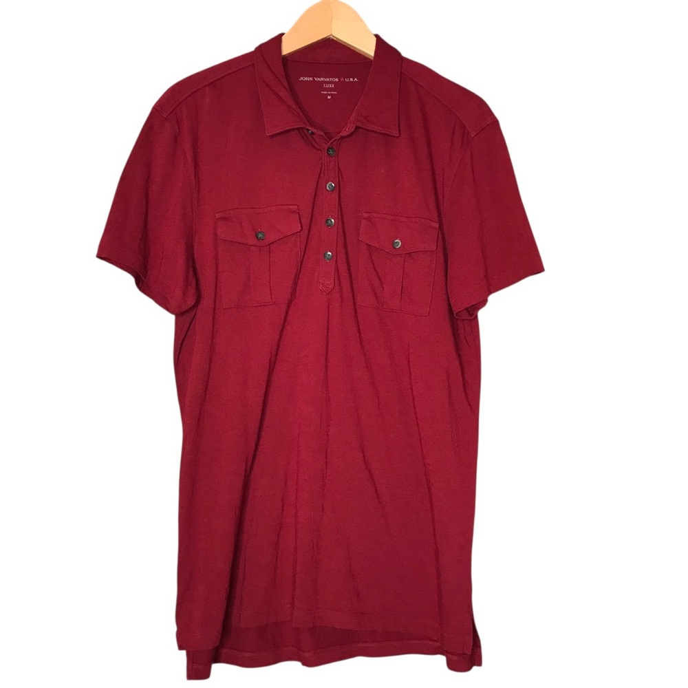 John Varvatos USA Luxe Red Cotton Blend Polo Shirt Short Sleeve Men’s Medium